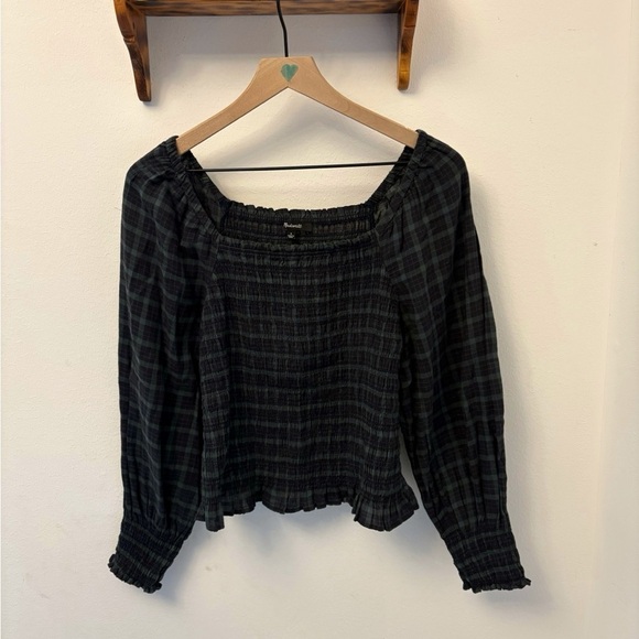 Madewell Tops - Madewell Lucie Smocked Bubble Sleeve Plaid Top Small
